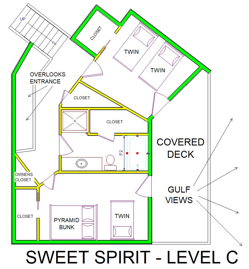 A level C layout view of Sand 'N Sea's beachfront house vacation rental in Galveston named Sweet Spirit